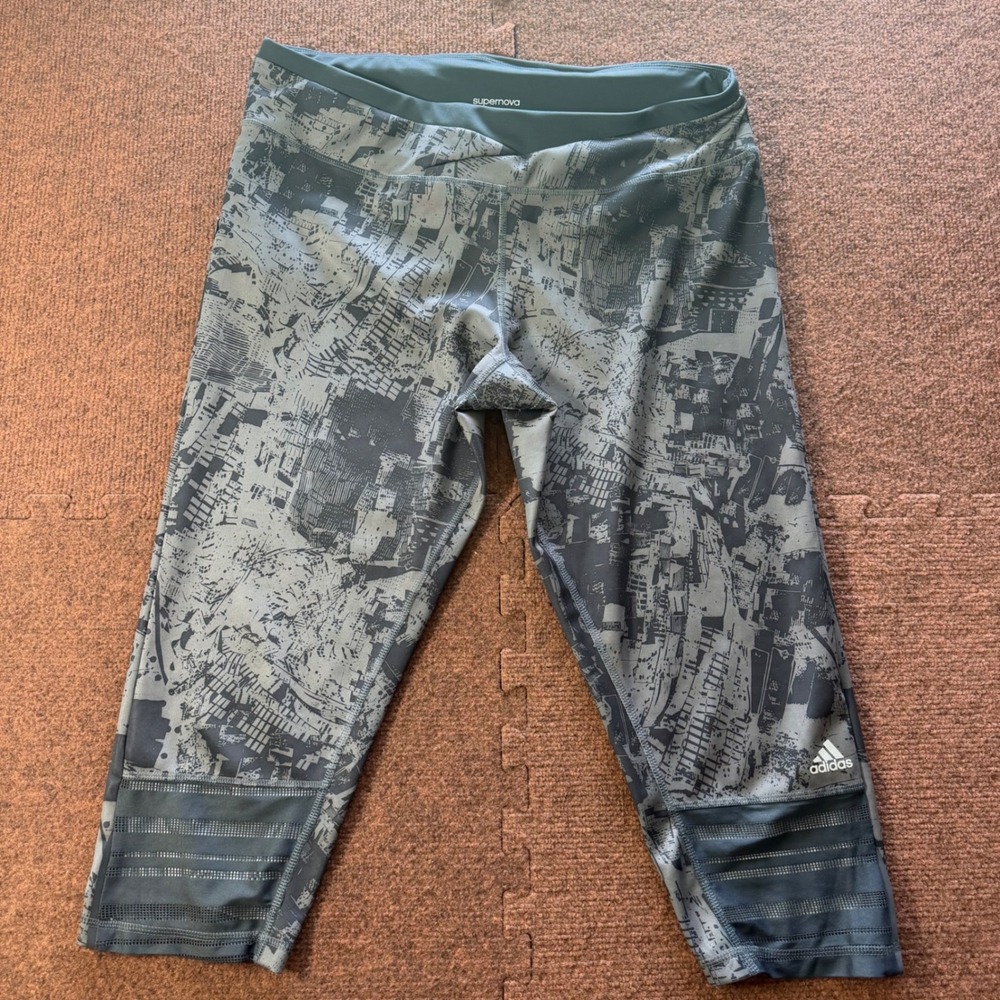 Adidas Supernova Climacool Grey Graphic Print Cropped Running Leggings Womens XL